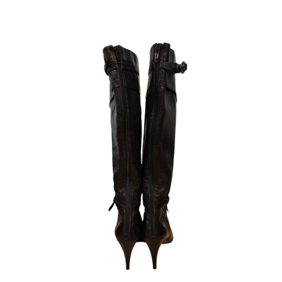 Nine West Womens Size 8 Black Leather  Boots Tall Knee High Back Zip - Picture 3 of 8